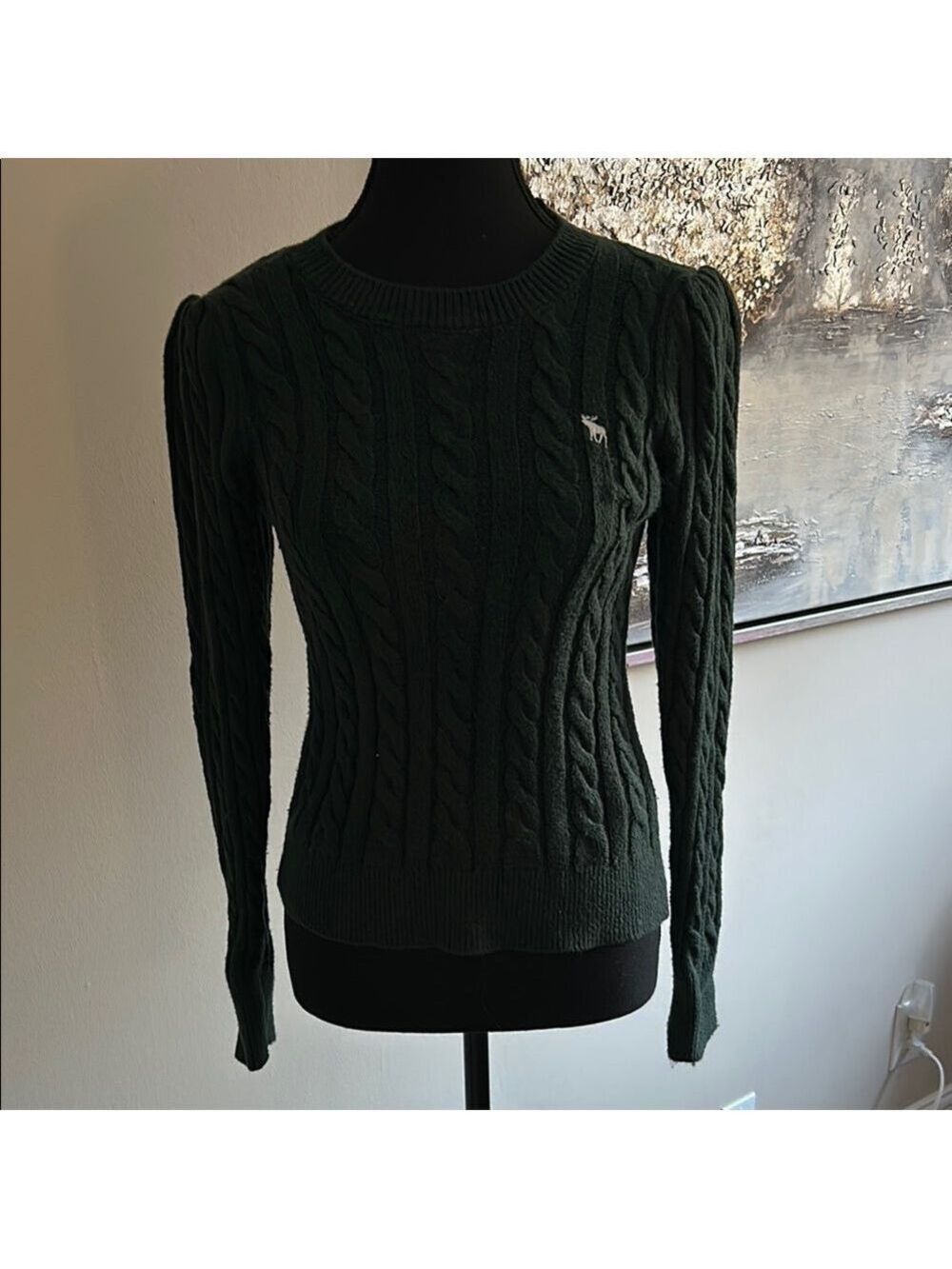 Dark Green Cable Knit Sweater - Abercrombie & Fitch